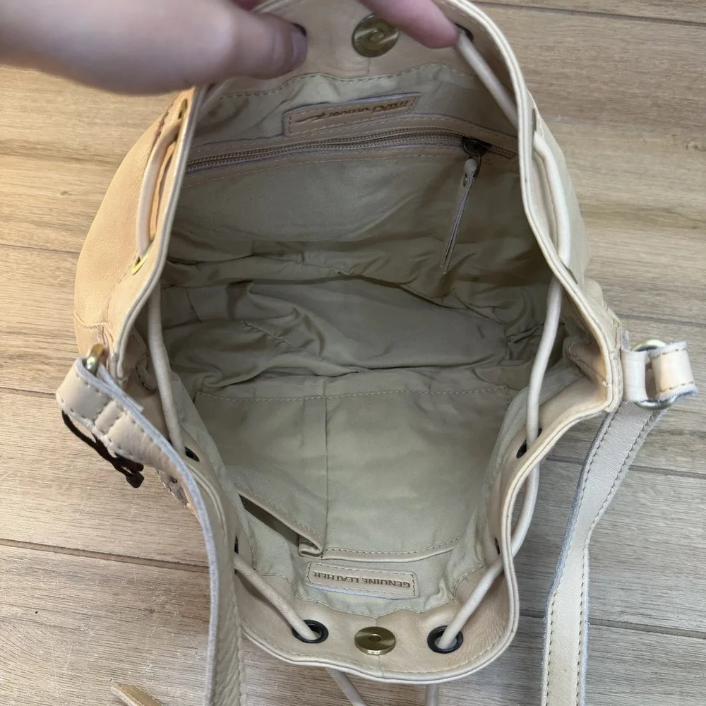 Marta Ponti Portugal Bag Woven Leather Beige Hobo Bucket Crossbody Drawstring